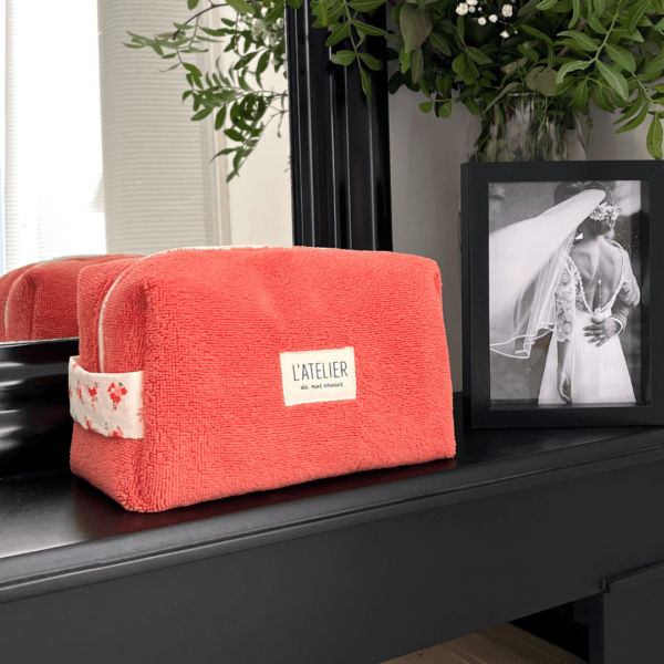 trousse de toilette rectangle éponge de bambou corail